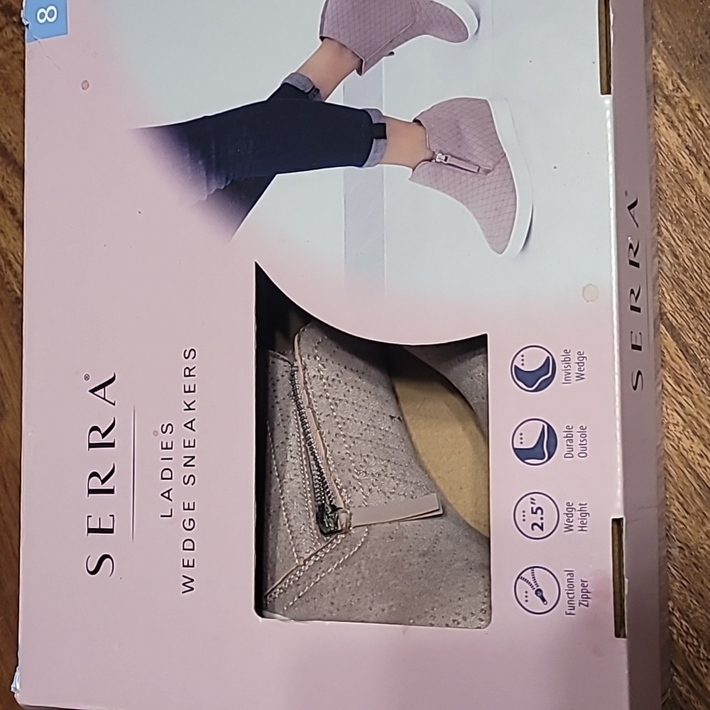 NIB, pink wedge sneakers